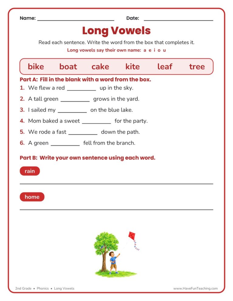 Long Vowels Sentences Worksheet