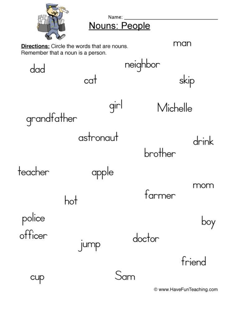 Identifying People Nouns Worksheet