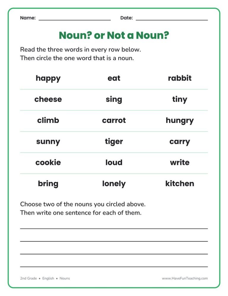 Nouns Identification Worksheet