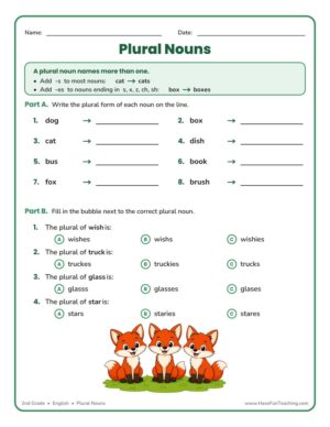 Creating Plural Nouns Worksheet for 2nd grade students to write plural nouns