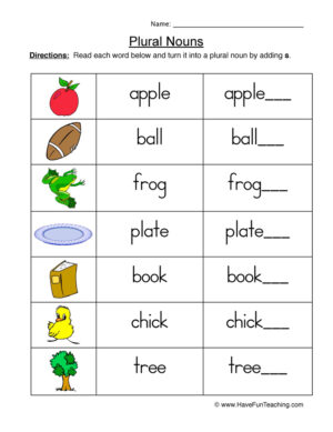 Sorting Plural Nouns Worksheet
