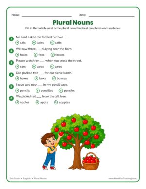 2nd grade plural nouns worksheet