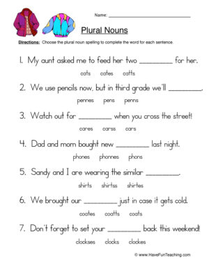 Plural Nouns Wordsearch Worksheet