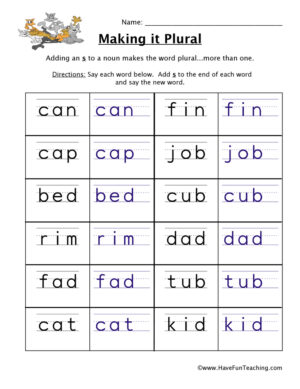 Plural Words Add S Worksheet