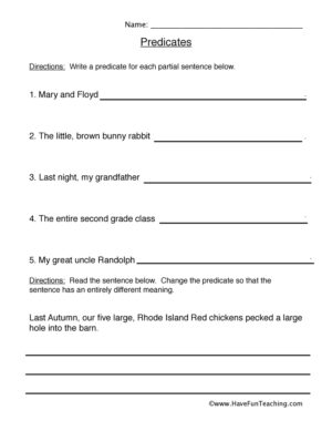 Writing Predicates Worksheet