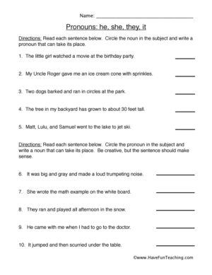 Choosing Pronouns Worksheet