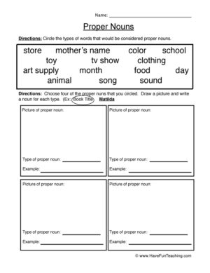 Proper Nouns Worksheet