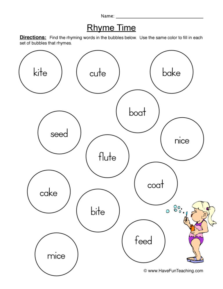 Coloring Rhyming Words Worksheet