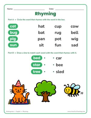 Kindergarten rhyming words worksheet