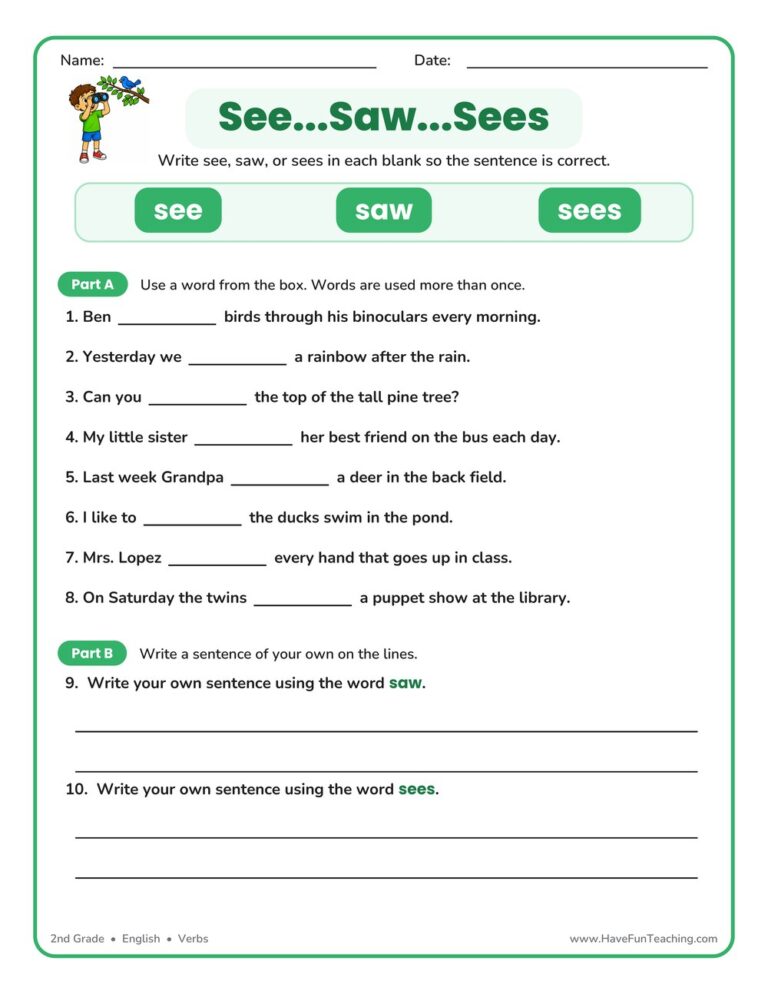 See Saw Sees Fill in Blank Worksheet