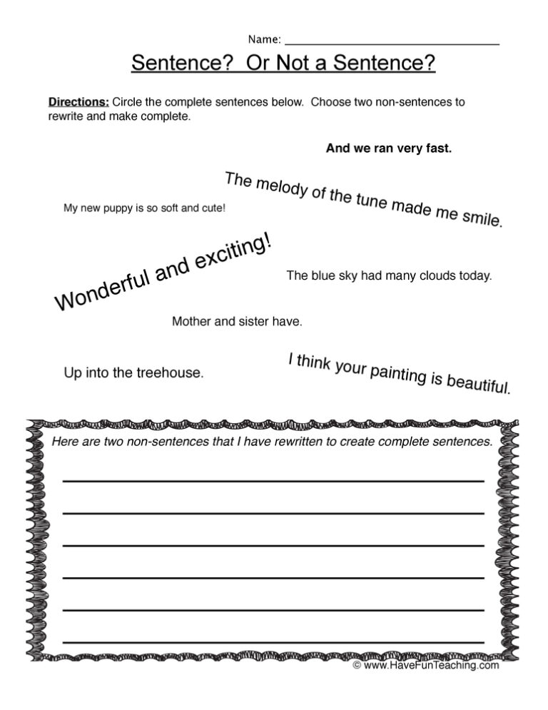 Sentences Worksheet