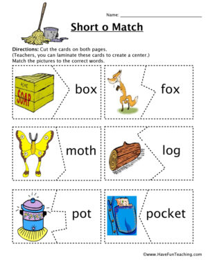 Short O Matching Game Worksheet