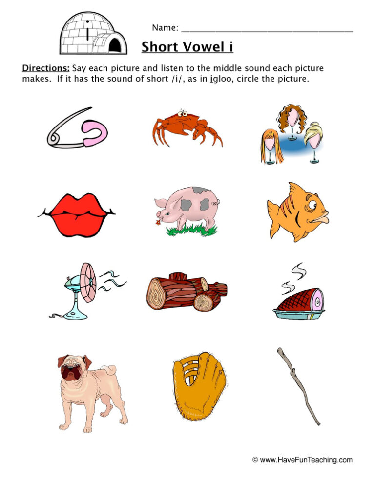 Short Vowel Sounds I Worksheet
