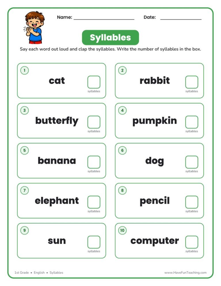 Syllable Count Worksheet