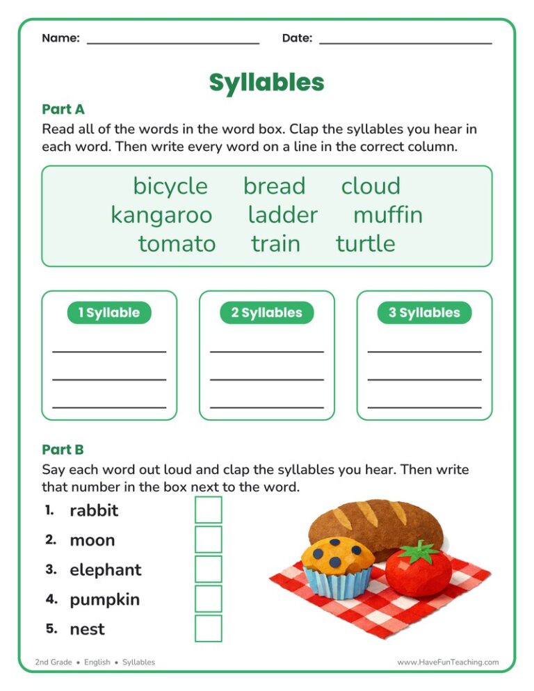 Syllable Sorting Worksheet