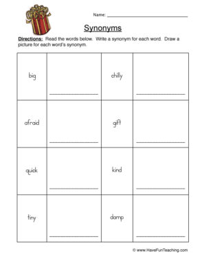 Synonyms Worksheet