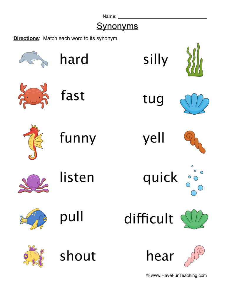 Synonyms Matching Worksheet • Have Fun Teaching