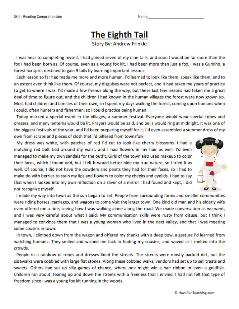 The Eighth Tail Reading Comprehension Worksheet