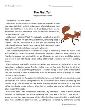 The First Tail Reading Comprehension Worksheet