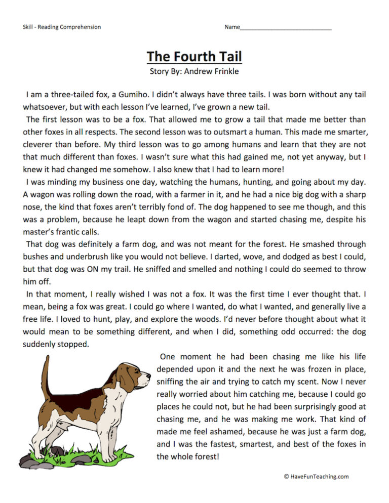 The Fourth Tail Reading Comprehension Worksheet
