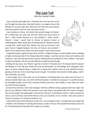 The Last Tail Reading Comprehension Worksheet