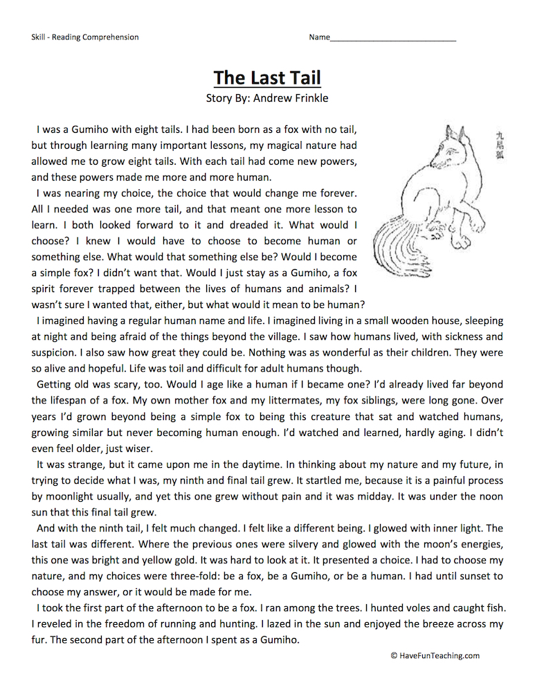 The Last Tail Reading Comprehension Worksheet