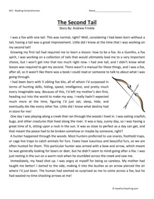 The Second Tail Reading Comprehension Worksheet