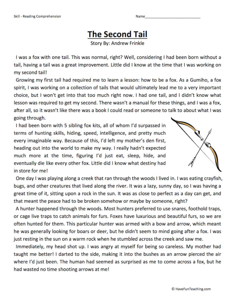The Second Tail Reading Comprehension Worksheet