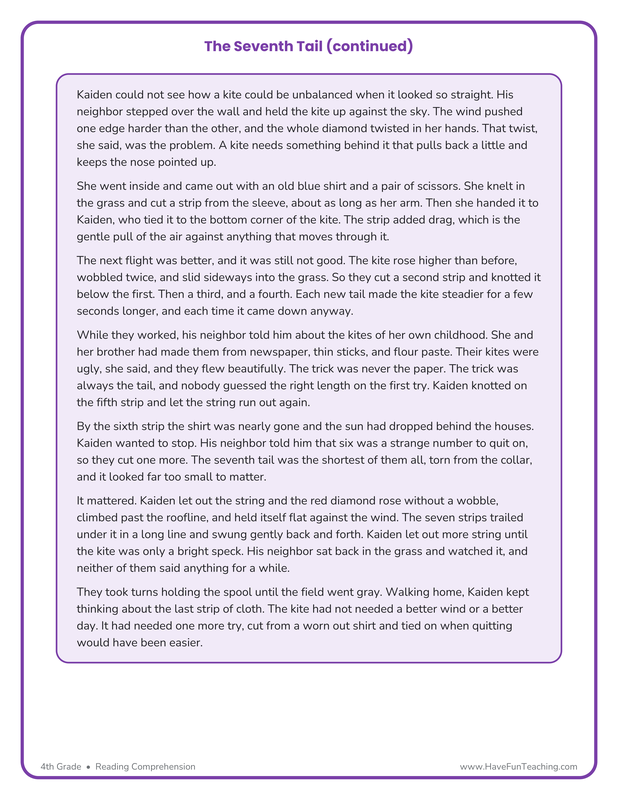 the seventh tail reading comprehension worksheet