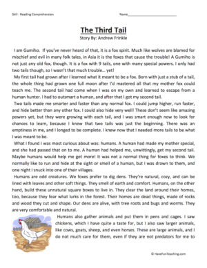 The Third Tail Reading Comprehension Worksheet