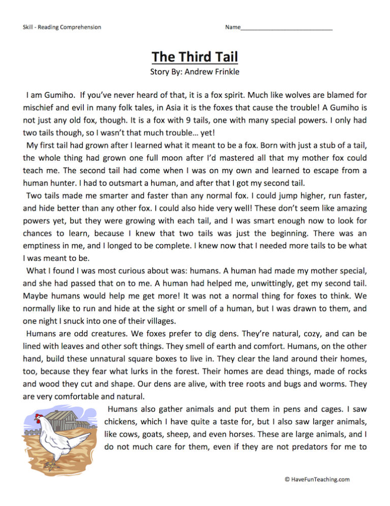 The Third Tail Reading Comprehension Worksheet