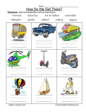 Transportation Names Worksheet