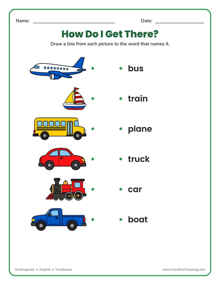Transportation Matching Worksheet