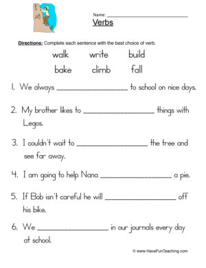 Writing with Verbs Worksheet