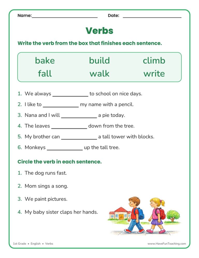 Verbs Fill in the Blank Worksheet