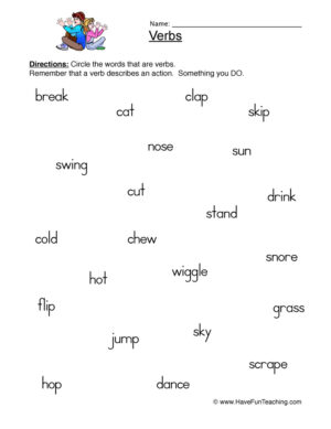 Finding Verbs Worksheet