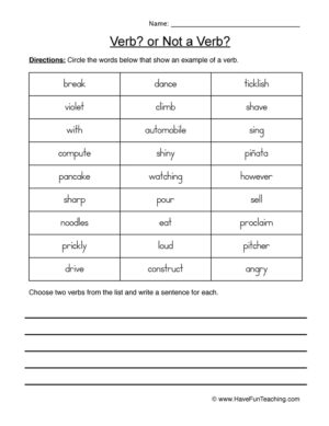 Verb or Not a Verb Worksheet