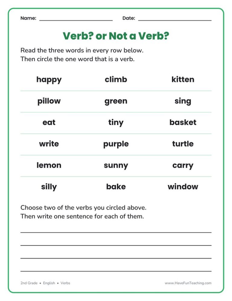 Verb or Not a Verb Worksheet