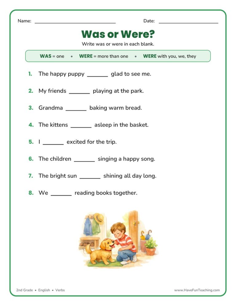 Was Were Fill in the Blanks Worksheet