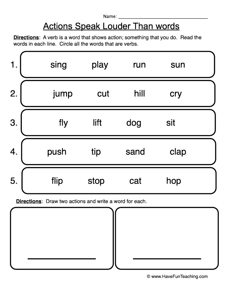Actions Speak Louder than Words Verb Worksheet