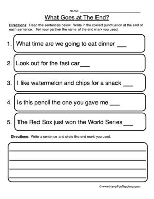 Adding End Punctuation Worksheet
