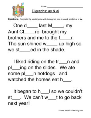 Which One? AI AY Digraphs Worksheet