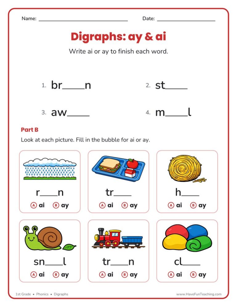 Which One? AI AY Digraphs Worksheet