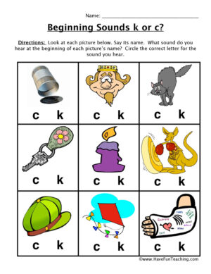 Circle Beginning Sounds K-C Worksheet