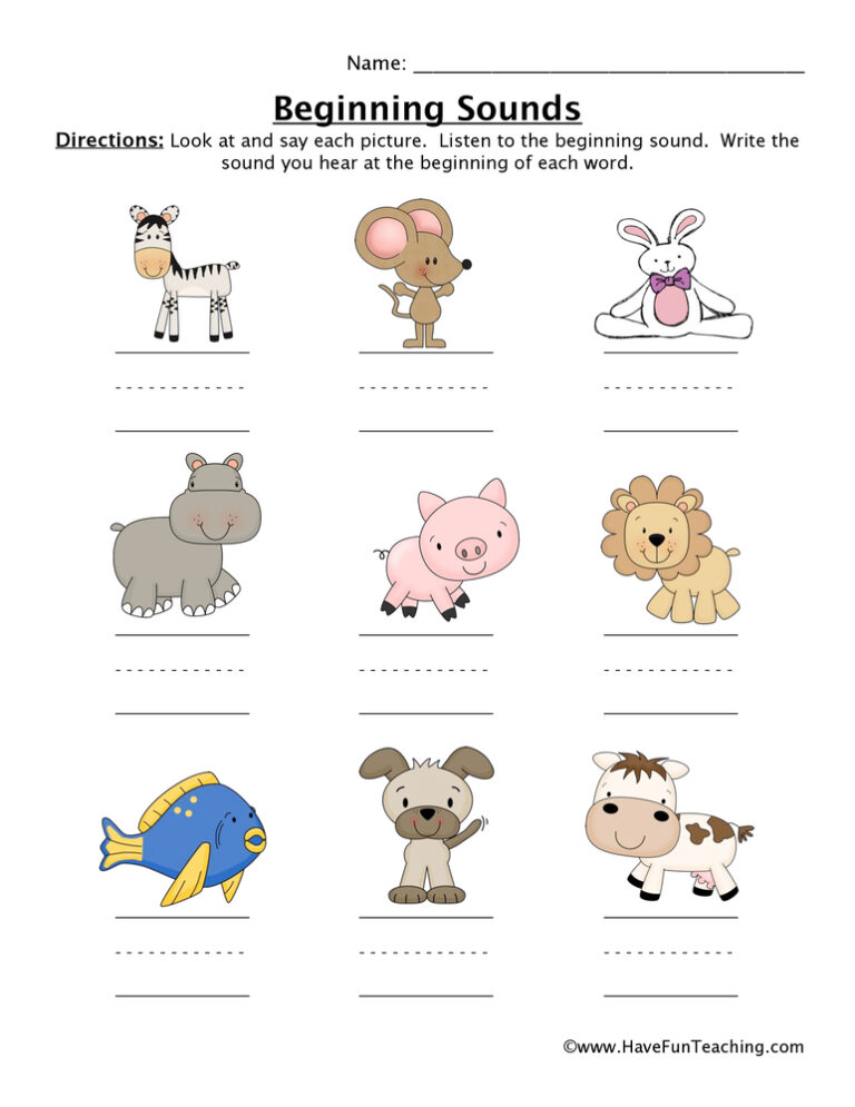 Beginning Sounds Worksheet - Animal