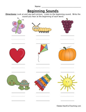 Beginning Sounds Objects Worksheet