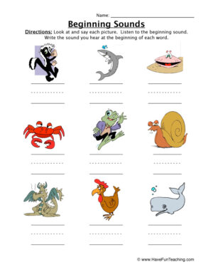Beginning Sounds Water Animals Worksheet