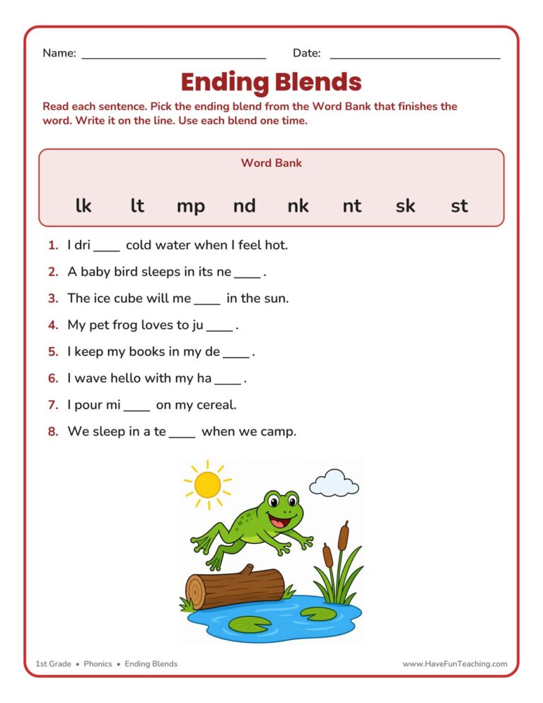 Fill in the Blank Ending Blends Worksheet