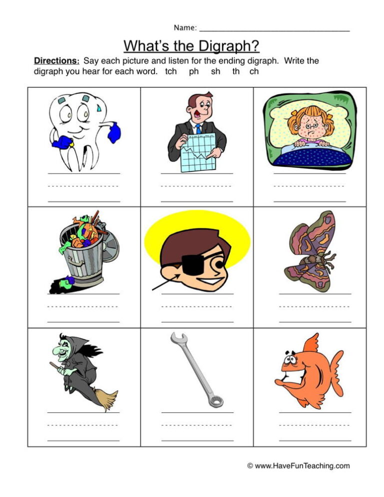 Ending Digraphs Pictures Worksheet