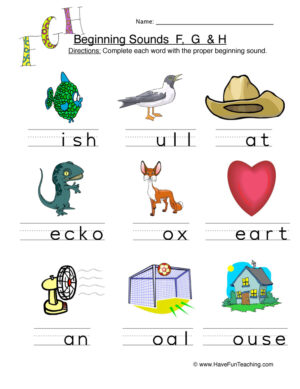 Beginning Sounds F G H Pictures Worksheet